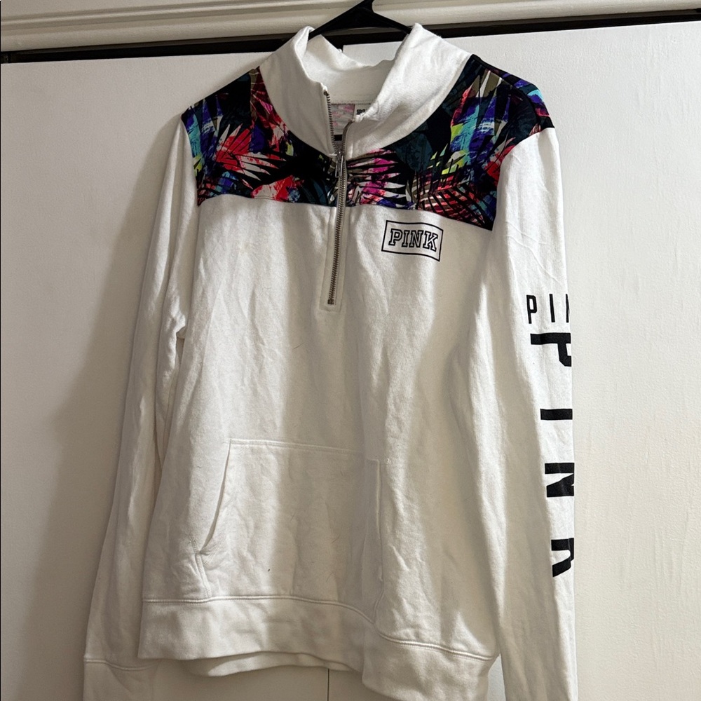 PINK Victoria's Secret White Quarter-Zip with Multicolor Accents